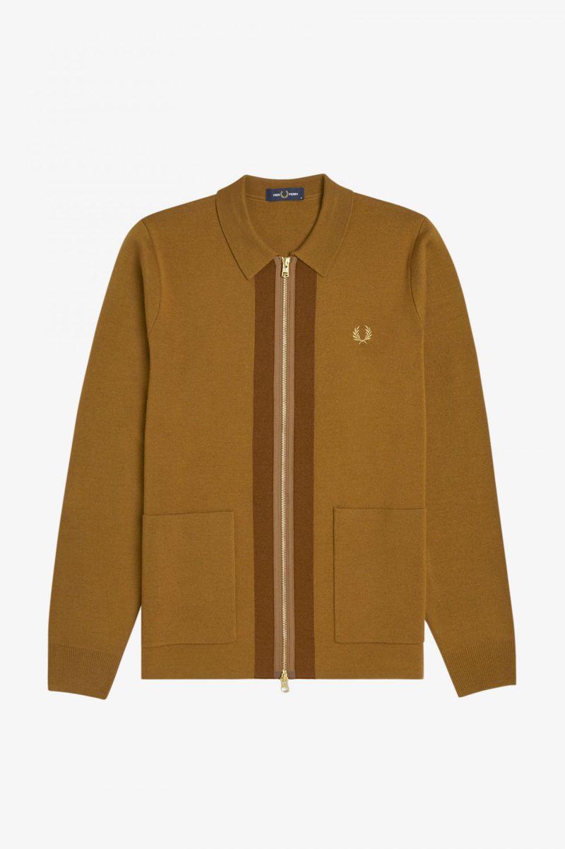 Camel Fred Perry Zip Through Cardigan Men's Knitwear | PH 1328FDNM